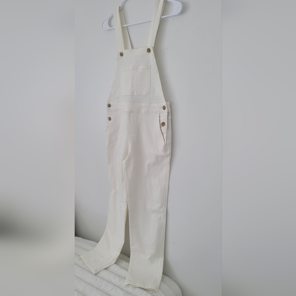 Pilcro and the Letterpress By Anthropologie Off White Jeans Overalls Size 26 - Picture 4 of 11